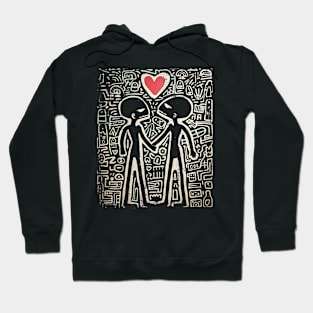 Keith Haring Inspired Street Art Aliens in Love Hoodie